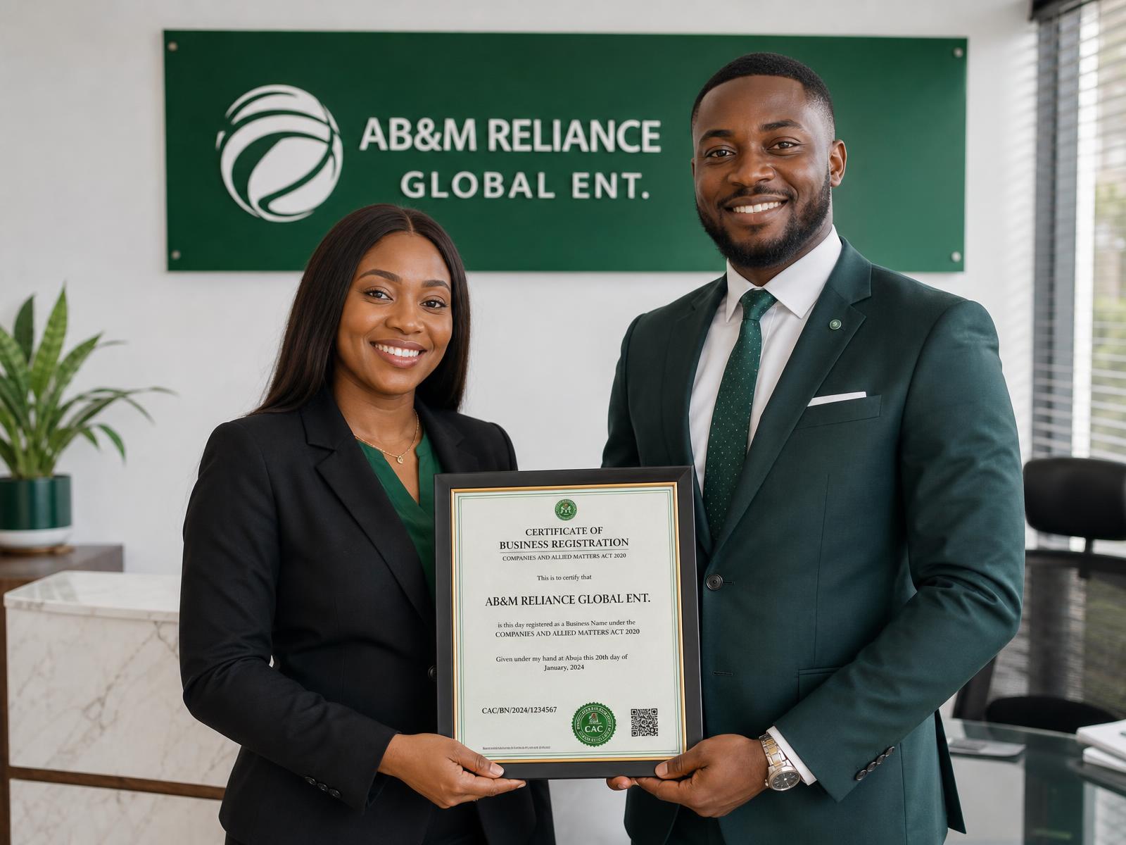Nigerian business owners reviewing a Corporate Affairs Commission certificate of registration